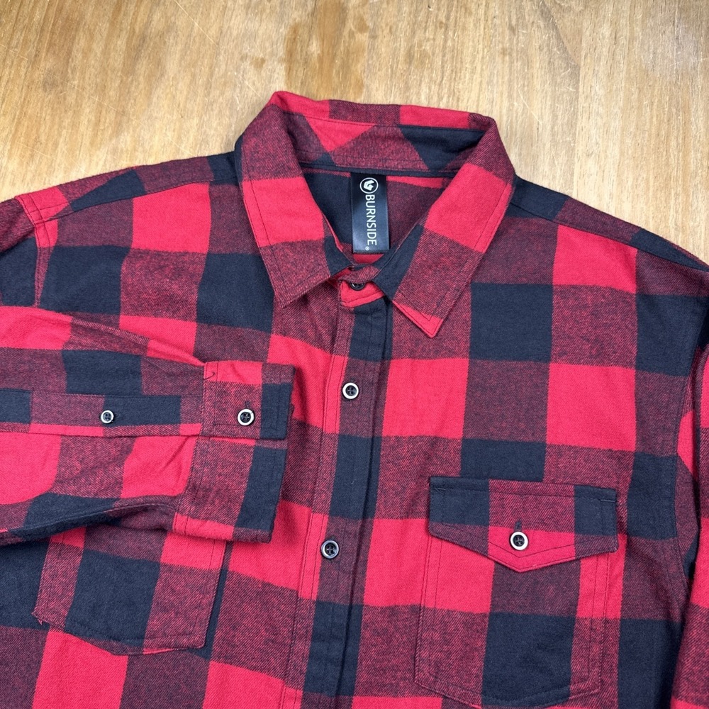 Burnside Long Sleeve Flannel Shirt Mens L Red/Black Buffalo Plaid Lumberjack‎